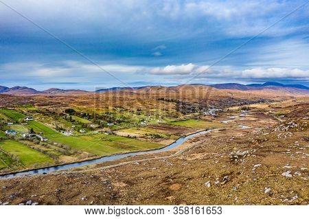 Aerial View Of Gweebarra River Between Doochary And Lettermacaward In Donegal - Ireland.