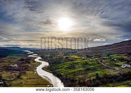 Aerial View Of Gweebarra River Between Doochary And Lettermacaward In Donegal - Ireland.