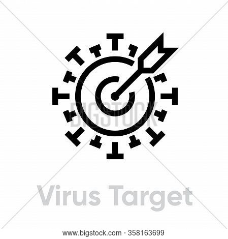 Arrow In Virus Target Spread Icon. Editable Line Vector.