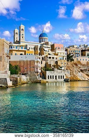 The city Ermoupoli - beautiful capital of Cyclades. Syros island, Greece