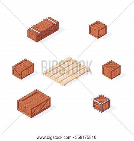 Isometric Boxes Pallet Packages Parcel Mail Goods And Containers For Delivery Transportation Vector 