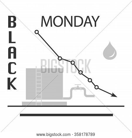Vector Illustration Oil Industry. Falling Prices. Economic Crisis. Schedule Drop In Demand. Market. 