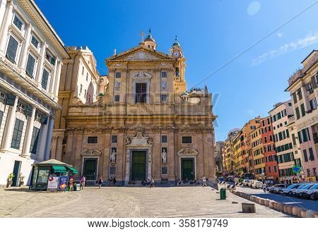Genoa, Italy, September 11, 2018: Chiesa Dei Santi Ambrogio E Andrea Detta Del Gesu Catholic Church,
