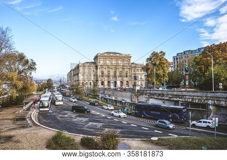 Budapest, Hungary - Nov 6, 2019: Busy Road With Cars In The City Center Of The Hungarian Capital. Th
