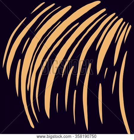Abstract Background With Zebra Skin. Hand Drawn Yellow Lines On Dark Background In Minimal, Cartoon 