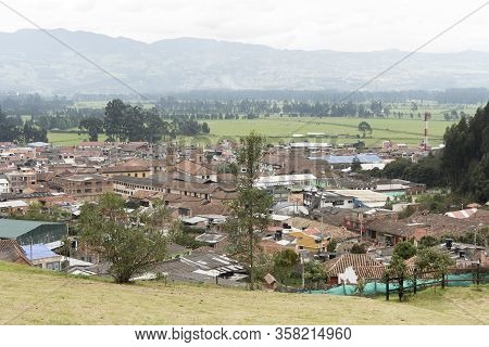 Panoramic, Cityscape Of Nemocon, Cundinamarca, Colombia, From A Nearby Hill