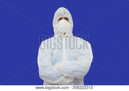 Confident Epidemiologist In Hazmat Suit With Medical Face Mask - Concept To Fight Covid-19 Or Corona