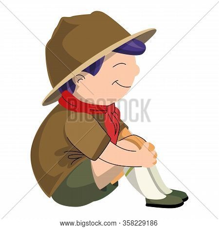 Scout Boy Sitting Icon. Cartoon Of Scout Boy Sitting Vector Icon For Web Design Isolated On White Ba