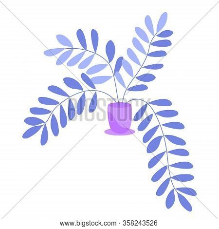 Beautiful Home Flower In A Pot. Hand Drawn Simple Flat House Plant With Leaves, Interior Decoration 