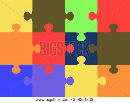 Vector Colorful Puzzle Lettering - Made From Puzzle Pieces. Many-colored Puzzle Pattern (removable P