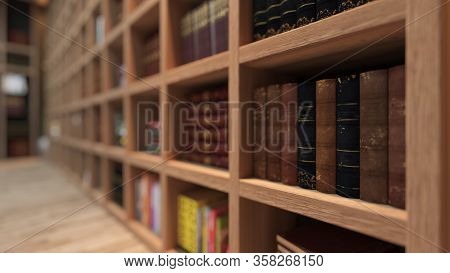 Wooden Bookshelf Full Of Books From Library With Modern And Classic Books Deep Of Field Effect 3d Re