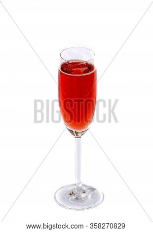 Close-up Red Champagne Or Prosecco Glass Isolated On White Background