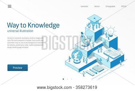 Way To Knowledge. Learning Students Teamwork. Education System Modern Isometric Line Illustration. U