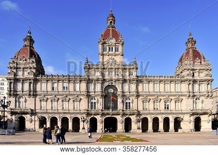 A Coruña Town Hall In The María Pita Square. La Coruña, Galicia. Spain. Europe. October 8, 2019