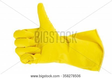 Yellow Rubber Gloves For Cleaning, Workhouse Concept. Ok Symbol. File Contains Clipping Path.