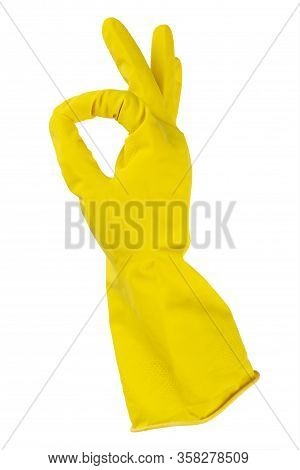 Yellow Rubber Gloves For Cleaning, Workhouse Concept. Ok Symbol. File Contains Clipping Path.