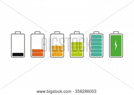 Battery Icon Set. Full Charge Symbols. Accumulator Or Battery Indicator