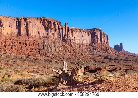 View Of Monument Valley In The Taime Of Sunrise On The Border Between Arizona And Utah, Usa