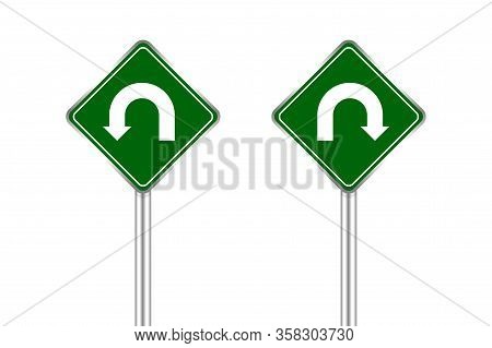 Road Sign Of Arrow Pointing Left And Right U-turn, Traffic Road Sign U-turn Left And Right Isolated 