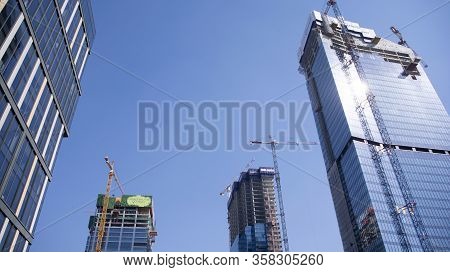 Warsaw, Poland. 27 March 2020. Roundabout Daszynski. New Skyscrapers In The Financial District Of Do