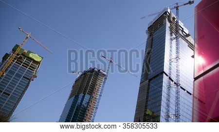 Warsaw, Poland. 27 March 2020. Roundabout Daszynski. New Skyscrapers In The Financial District Of Do