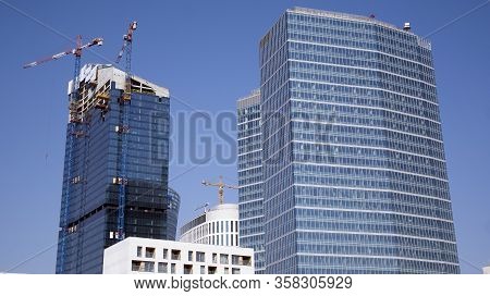 Warsaw, Poland. 27 March 2020. Roundabout Daszynski. New Skyscrapers In The Financial District Of Do