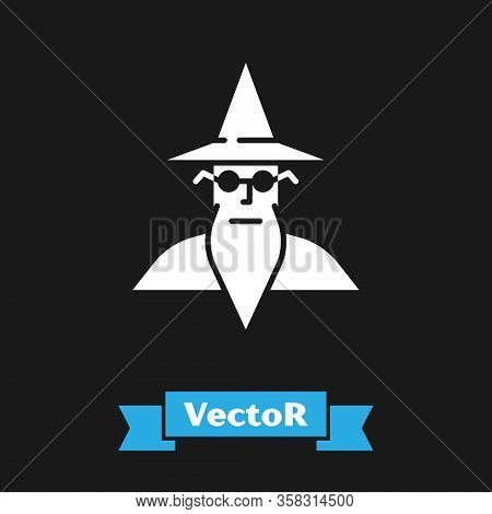 White Wizard Warlock Icon Isolated On Black Background. Vector Illustration