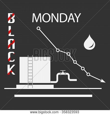 Vector Illustration Oil Industry. Falling Prices. Economic Crisis. Schedule Drop In Demand. Market. 