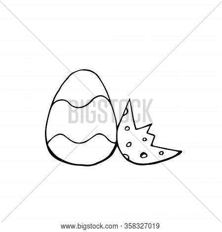 Easter Egg And Shell On A White Background. Doodle Sketch Vector Drawing