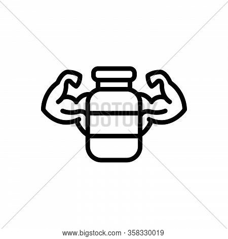 Black Line Icon For Reinforce Bolster Boost Build-up Protein Muscle-arm Biceps Bodybuilder Powerful 