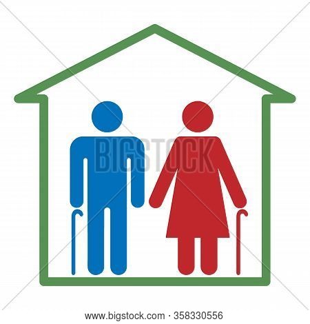 House Isolation Elderly People Icon. Symbol Senior Man And Woman Pair Are Self-insulated. Separate P