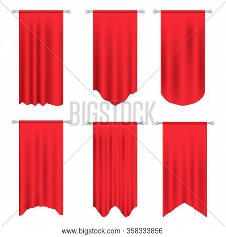 Red Long Sport Advertising Pennants Banners Samples. Pennant Flag Set Vector. 3d Model Of A Realisti