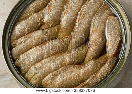 Canned smoked European sprat in oil