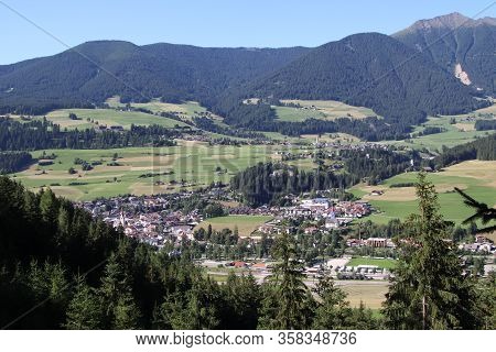 aerial view of a small town in the Alps in Italy
