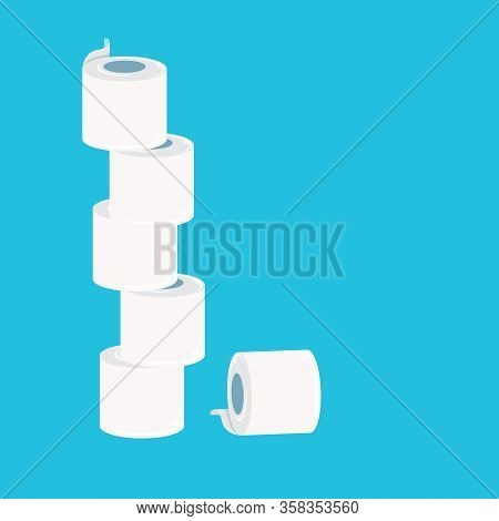 Stack Of Toilet Paper Isolated On Blue Background. Deficit Of Toilet Paper Concept Illustration.self