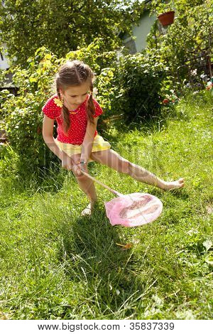 Girl With A Pink Butterfly Net