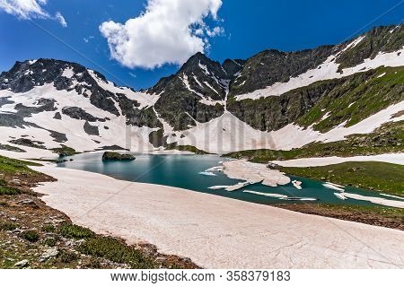 Beautiful Scenic Landscape Of Bolshoe Imeretinskoye Lake Under Blue Sky On Sunny Day At Summer In Ca