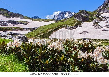 Beautiful Scenic Landscape Of Imeretinka River Valley Under Blue Sky On Sunny Day At Summer With Rho