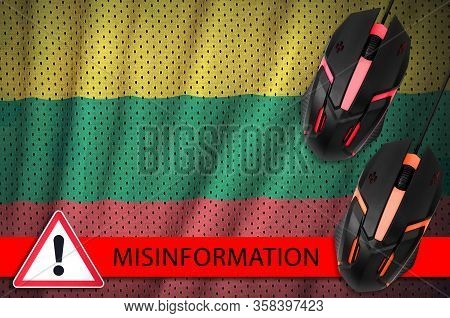 Lithuania Flag And Two Computer Mouses. Misinformation During Coronavirus Or 2019-ncov Virus Concept