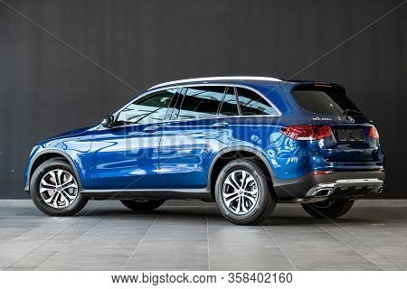 Novosibirsk, Russia - March 07, 2020: Luxury Blue Mercedes-benz Glc-class, Back View.  New Expensive