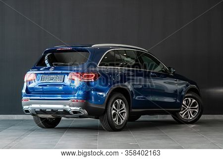 Novosibirsk, Russia - March 07, 2020: Luxury Blue Mercedes-benz Glc-class, Back View.  New Expensive