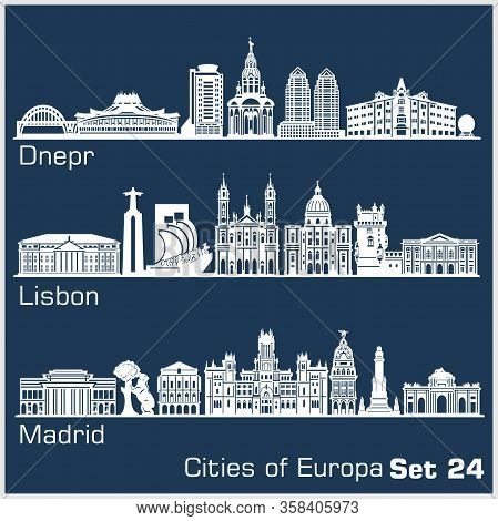 European Cities - Dnepr, Lisbon, Madrid. Detailed Architecture.