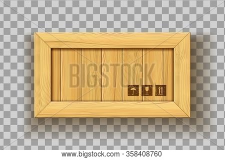 Rectangular Wooden Vector Container From Top View With Shipping Symbols