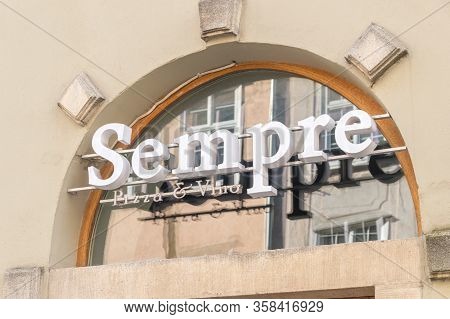 Gdansk, Poland - March 22, 2020: Logo And Sign Of Sempre Pizza & Vino. Sempre Is Restaurant With Ita