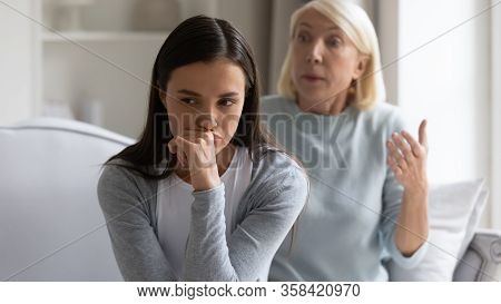 Angry Adult Daughter Ignore Authoritative Senior Mom Scolding