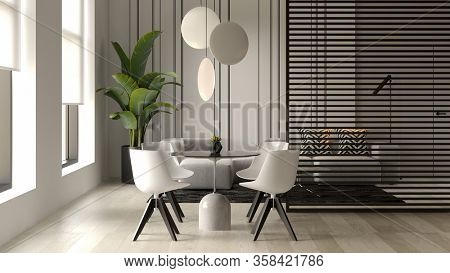 Minimalist Interior of modern living room 3D rendering