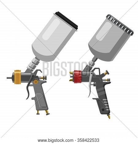 Set Paint Spray Gun Professional Tool Airbrush Isolated On White Background