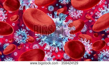 Virus In Blood As A Flu Outbreak And Influenza Background As Dangerous Contagious Immune System Vira