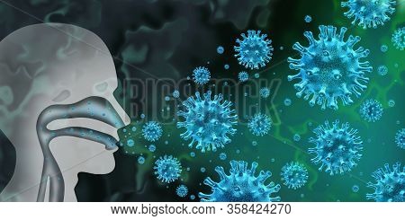 Virus Influenza And Flu Spread Caused By Pathogen Infection With Human Symptoms Of Fever Infecting T