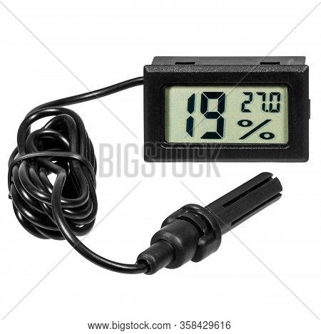 Digital Thermo-hygrometer With Numbers On The Lcd And Wires With An External Sensor For Measurements